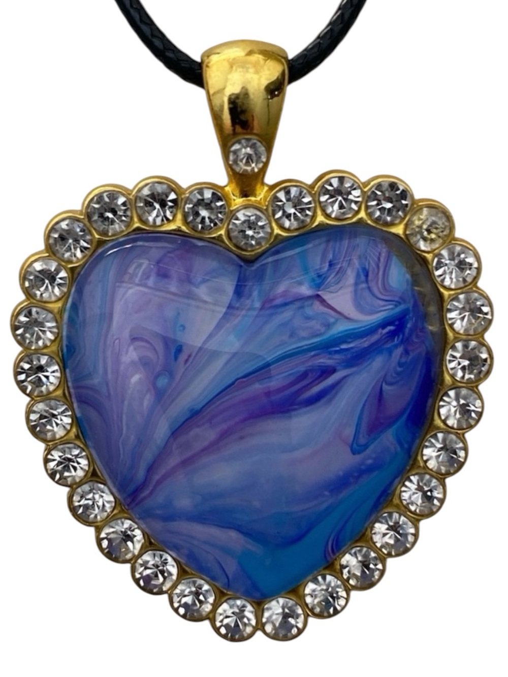 Svetlana Yeung Hand Crafted Necklace Blue Purple Fluid Art Heart Pendant Size OS